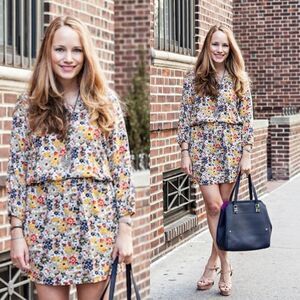 QMACK Floral Blousen Pull-over Quarter Sleece V-neck Lined Pocket Dress Small